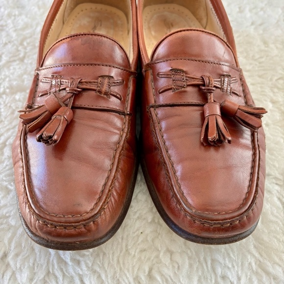 Santoni Chestnut Leather Tassel Loafers size 9 D